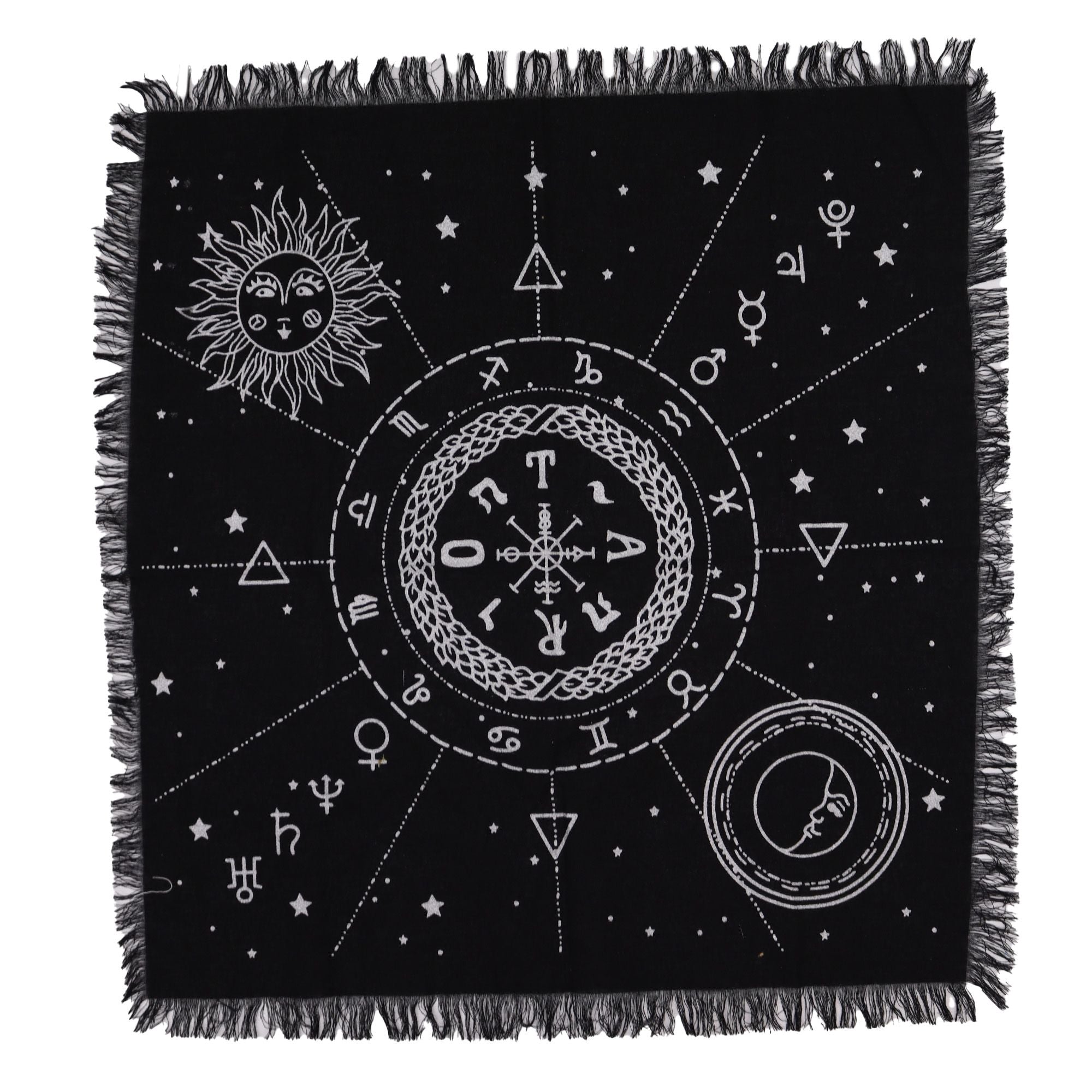 Esoteric Fringed Altar Cloth -  Moon & Sun Chart 🇬🇧
