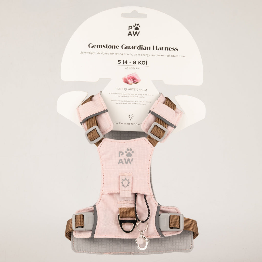 PAW - S (4-8Kg) Dog Step-in Guardian Harness with Reflective Mesh - Soft Pink - Rose Quartz Charm 🇬🇧