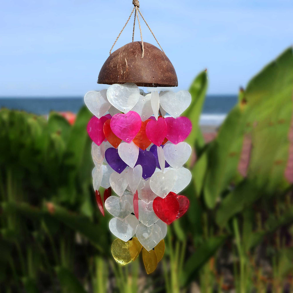 Coconut & Capiz Windchimes - Big Hearts - 40cm 🇬🇧