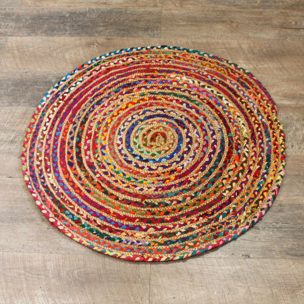 Round Jute and Recycled Cotton Rug - 90 cm 🇬🇧