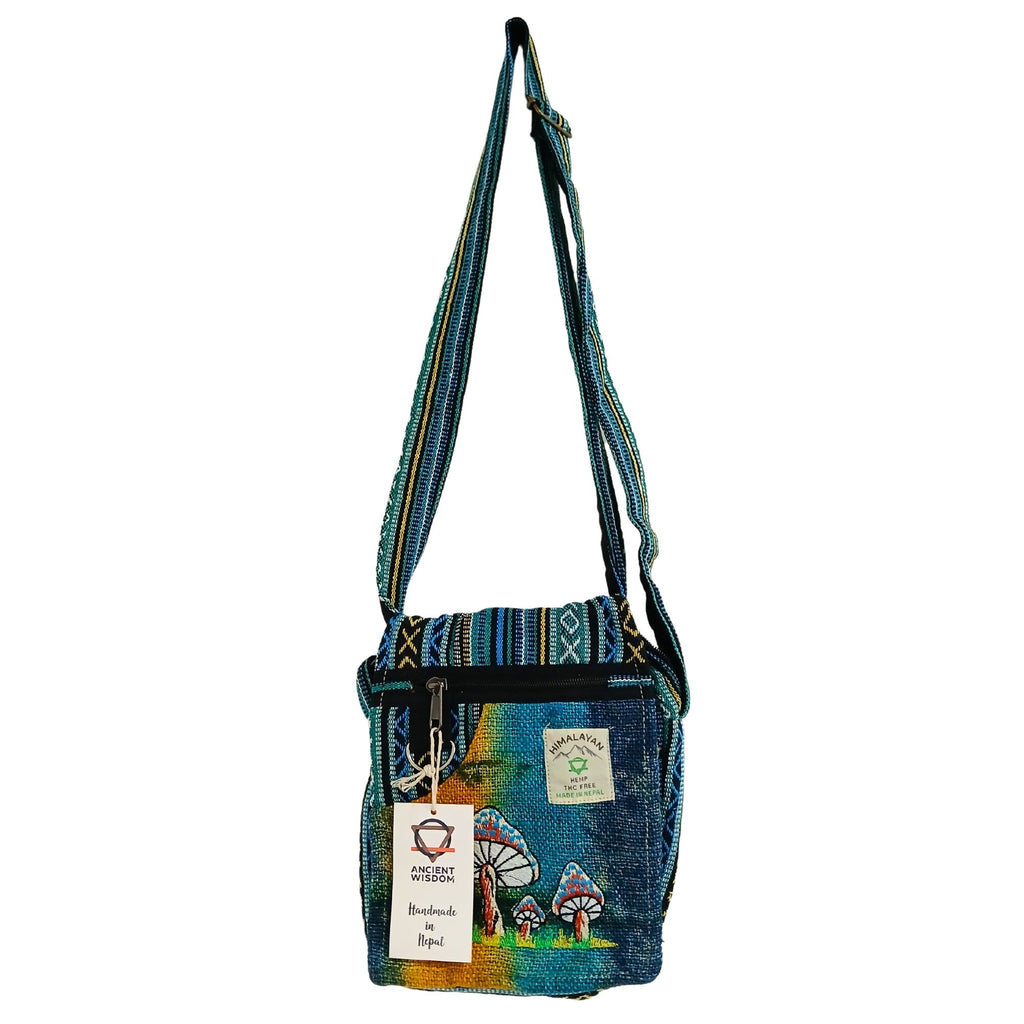Hemp Embroidery Mushroom Party Bag - Green Mushrooms 🇬🇧