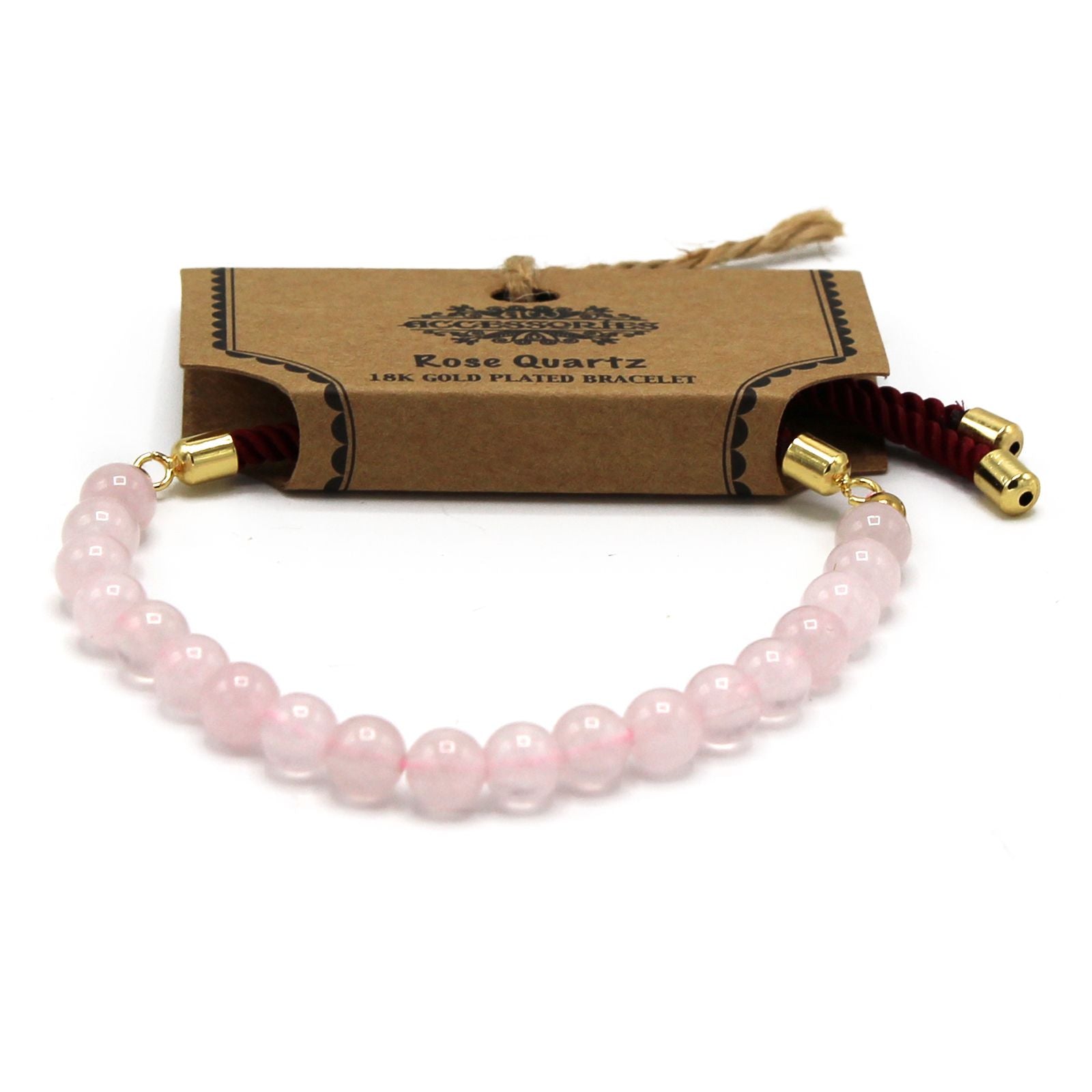 18K Gold Plated Gemstone Bordeaux String Bracelet - Rose Quartz 🇬🇧