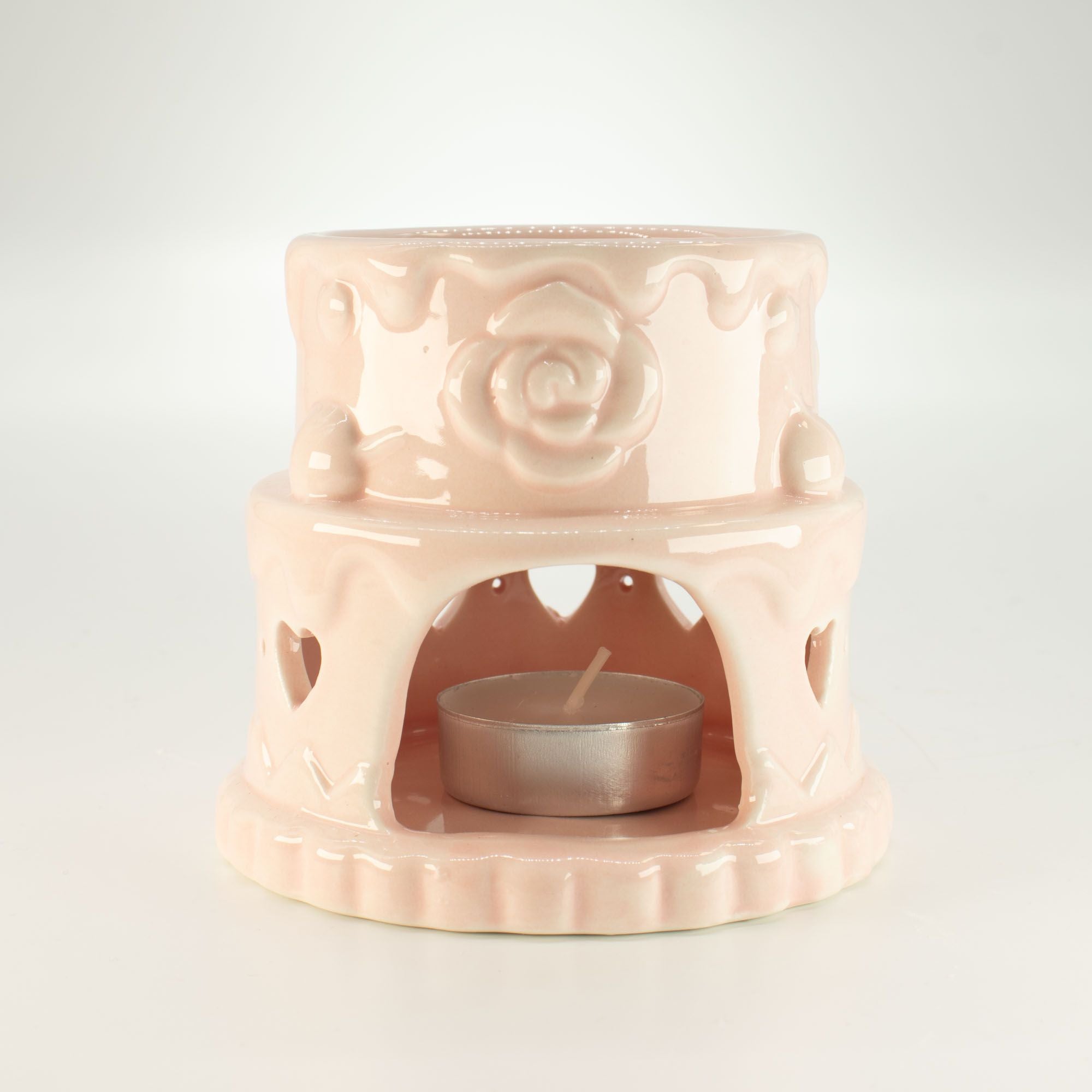 Ceramic Cake Oil Burner - Hearts - Pink 🇬🇧