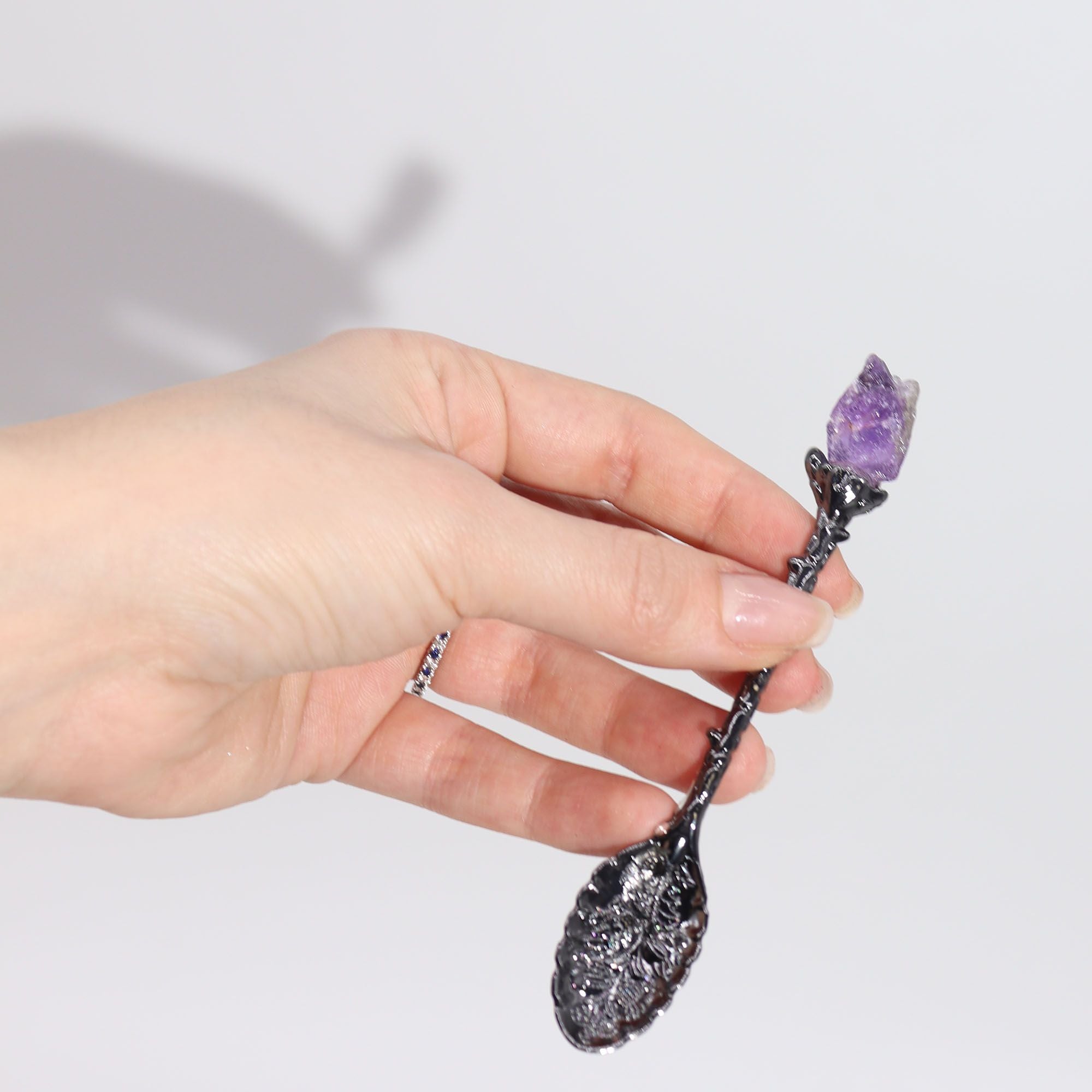 Set of 7 Dark Silver Gemstone Crystal Witch Spoons 🇬🇧