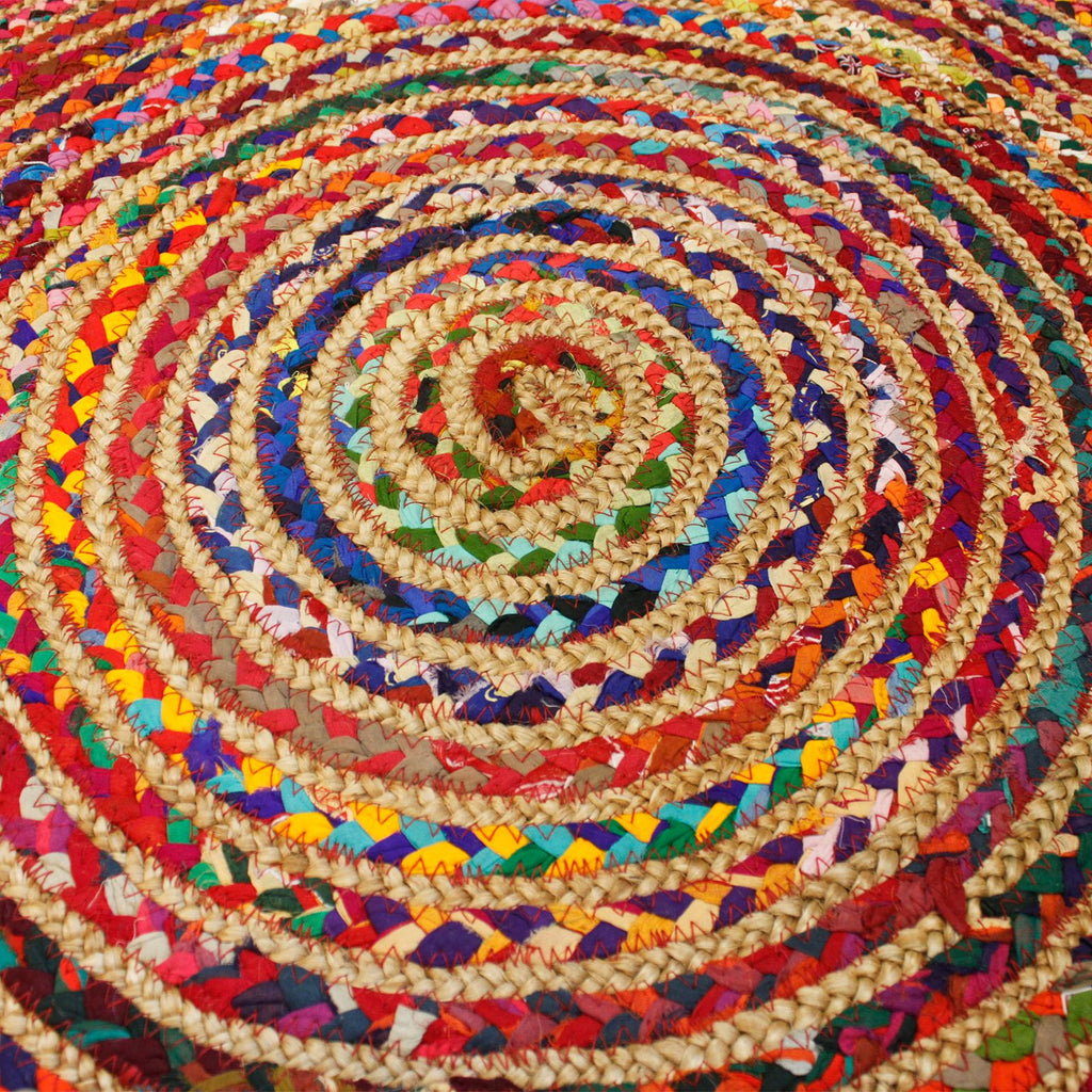 Round Jute and Recycled Cotton Rug - 90 cm 🇬🇧