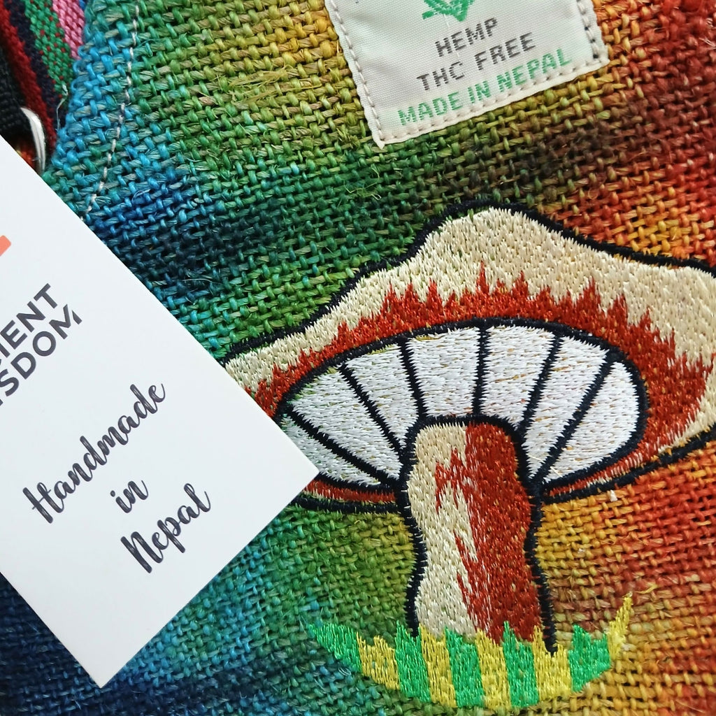 Hemp Embroidery Mushroom Party Bag - Orange Mushrooms 🇬🇧