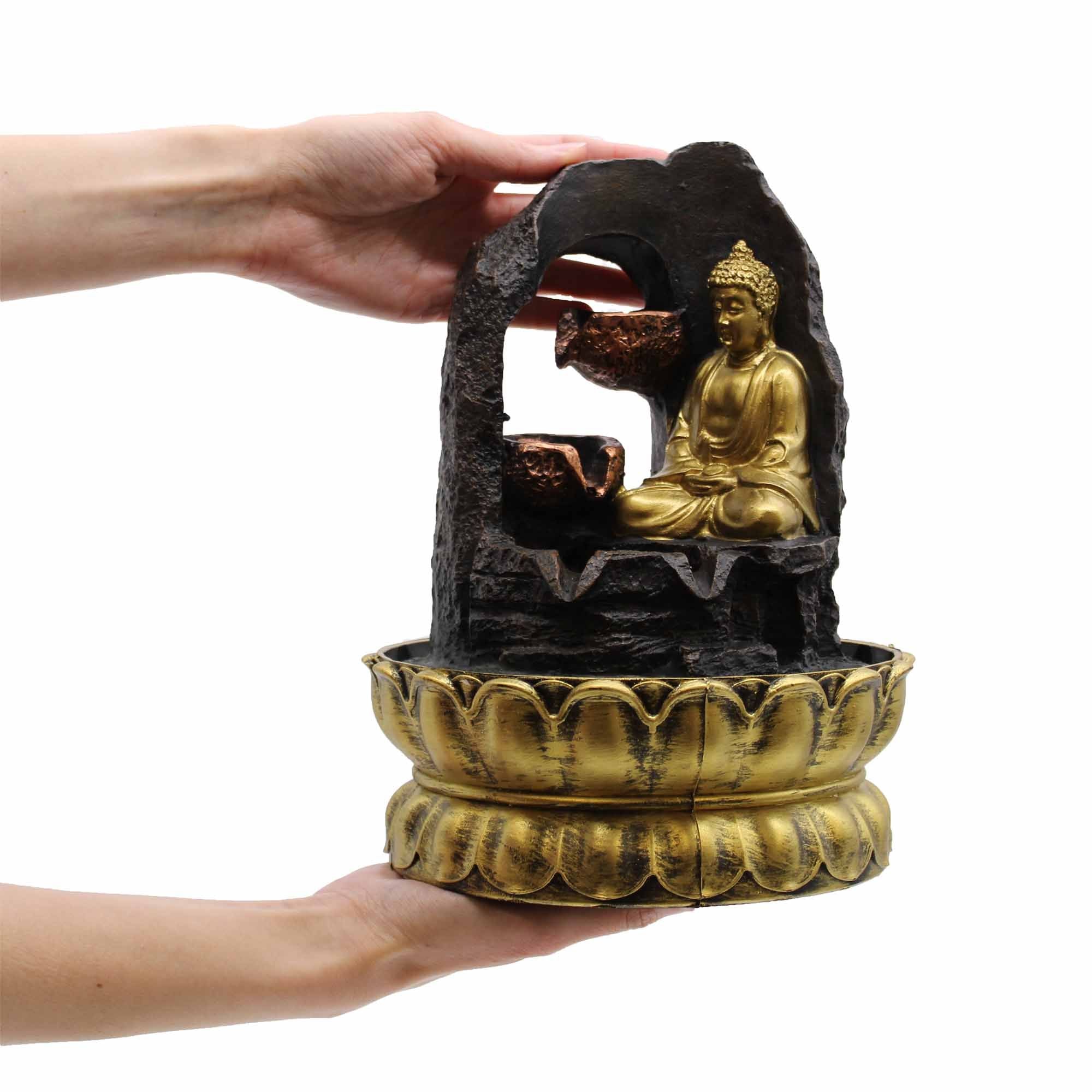Tabletop Water Feature - 30cm - Golden Meditating Buddha 🇬🇧