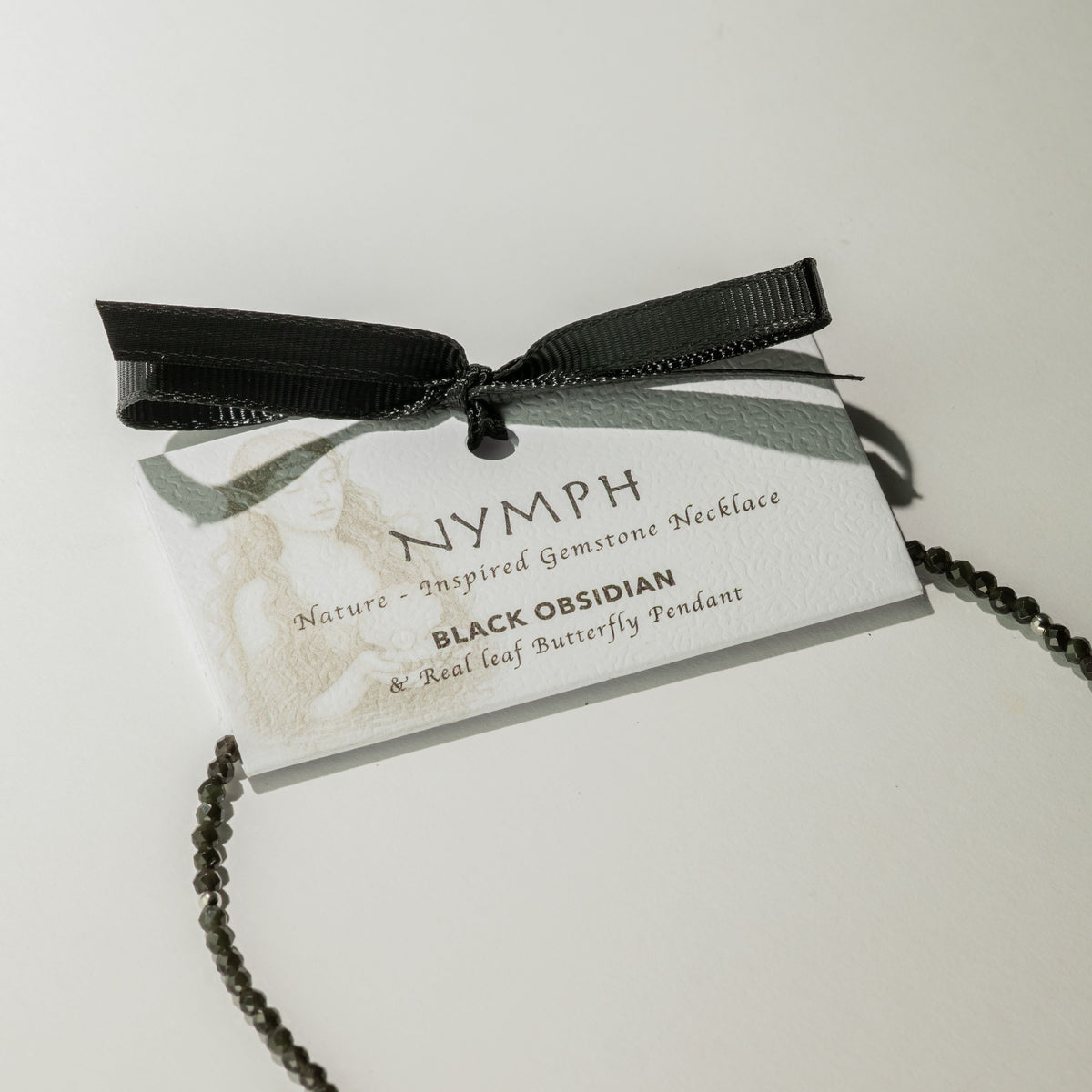 Nymph Black Obsidian Gemstone Necklace with Real Leaf Butterfly Pendant 🇬🇧