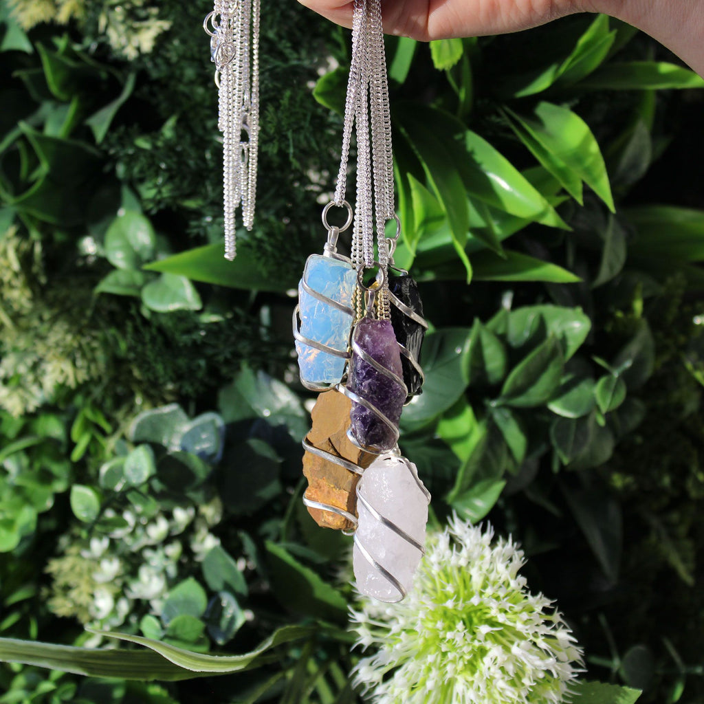 Cascade Wrapped Gemstone Necklace - Rough Amethyst 🇬🇧