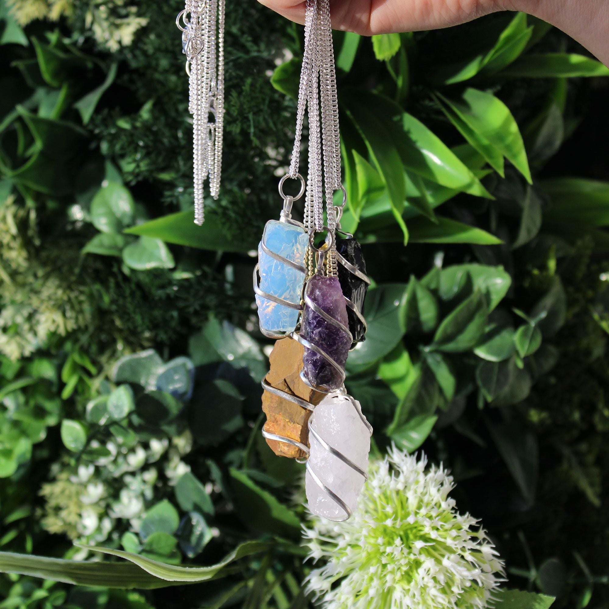 Cascade Wrapped Gemstone Necklace - Rough Amethyst 🇬🇧