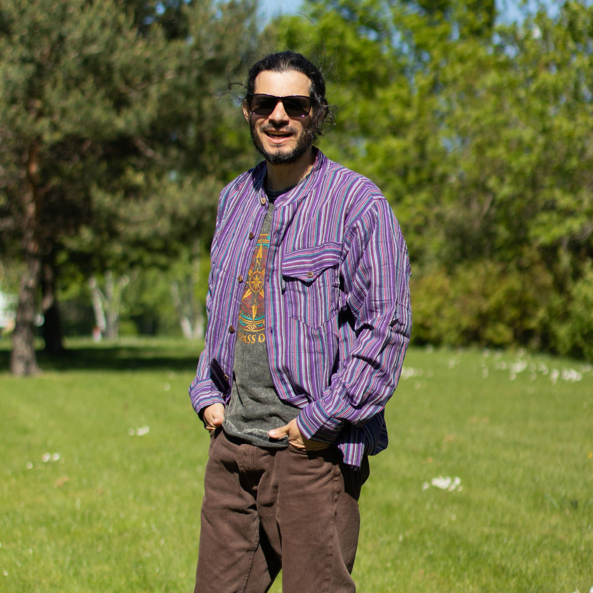 Nomad Sari Grandad Shirt - Black Purple - Medium 🇬🇧