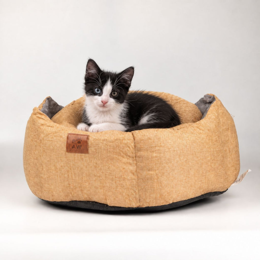Paw Bed – Medium Royal Crown – Sand & Grey – 50 × 50 × 26cm 🇬🇧