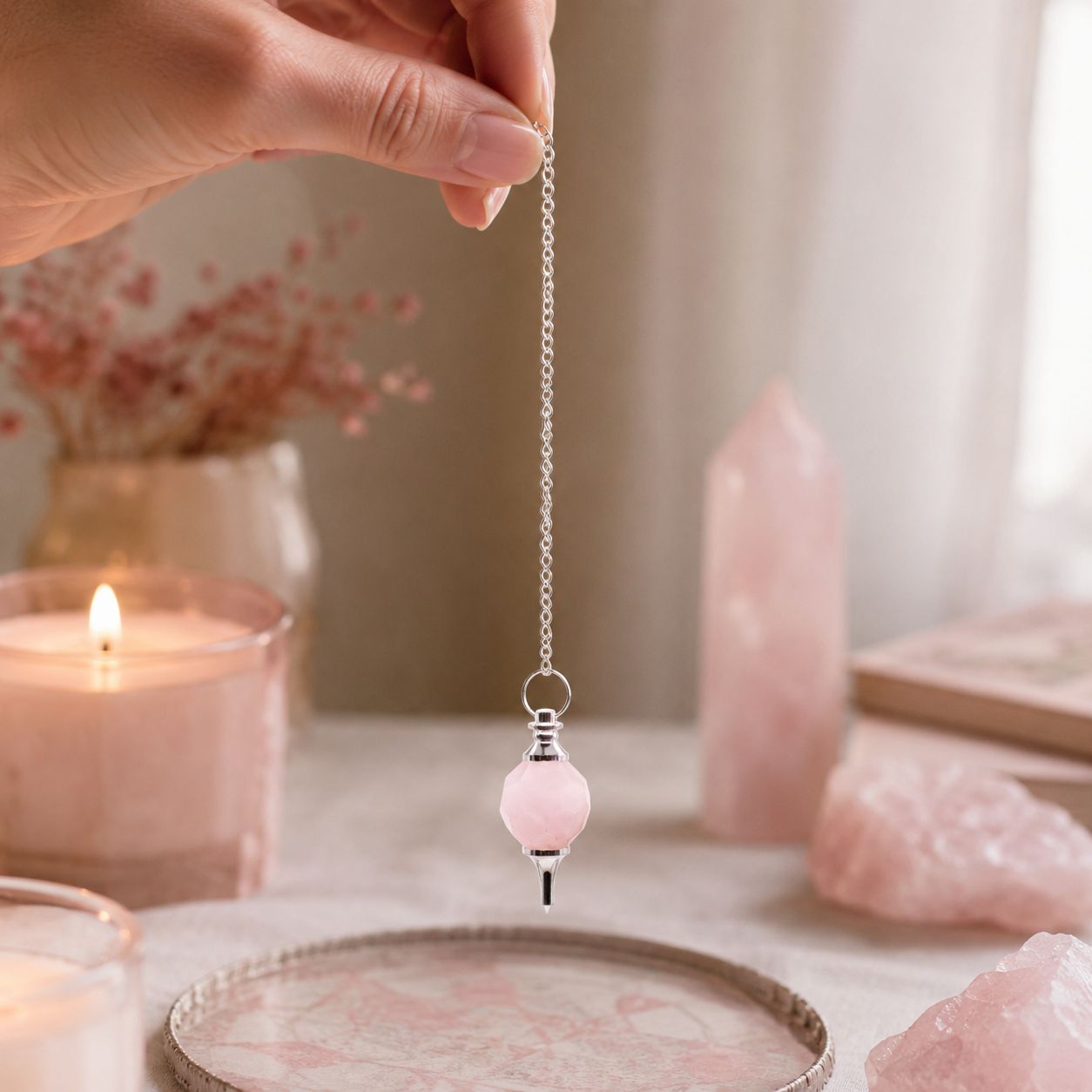 Facted Gemstone Pendulum - Rose Quartz 🇬🇧