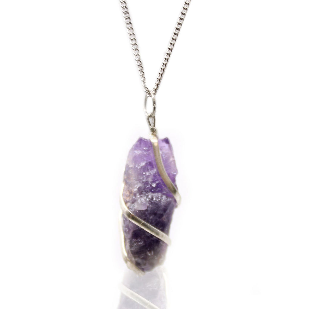 Cascade Wrapped Gemstone Necklace - Rough Amethyst 🇬🇧