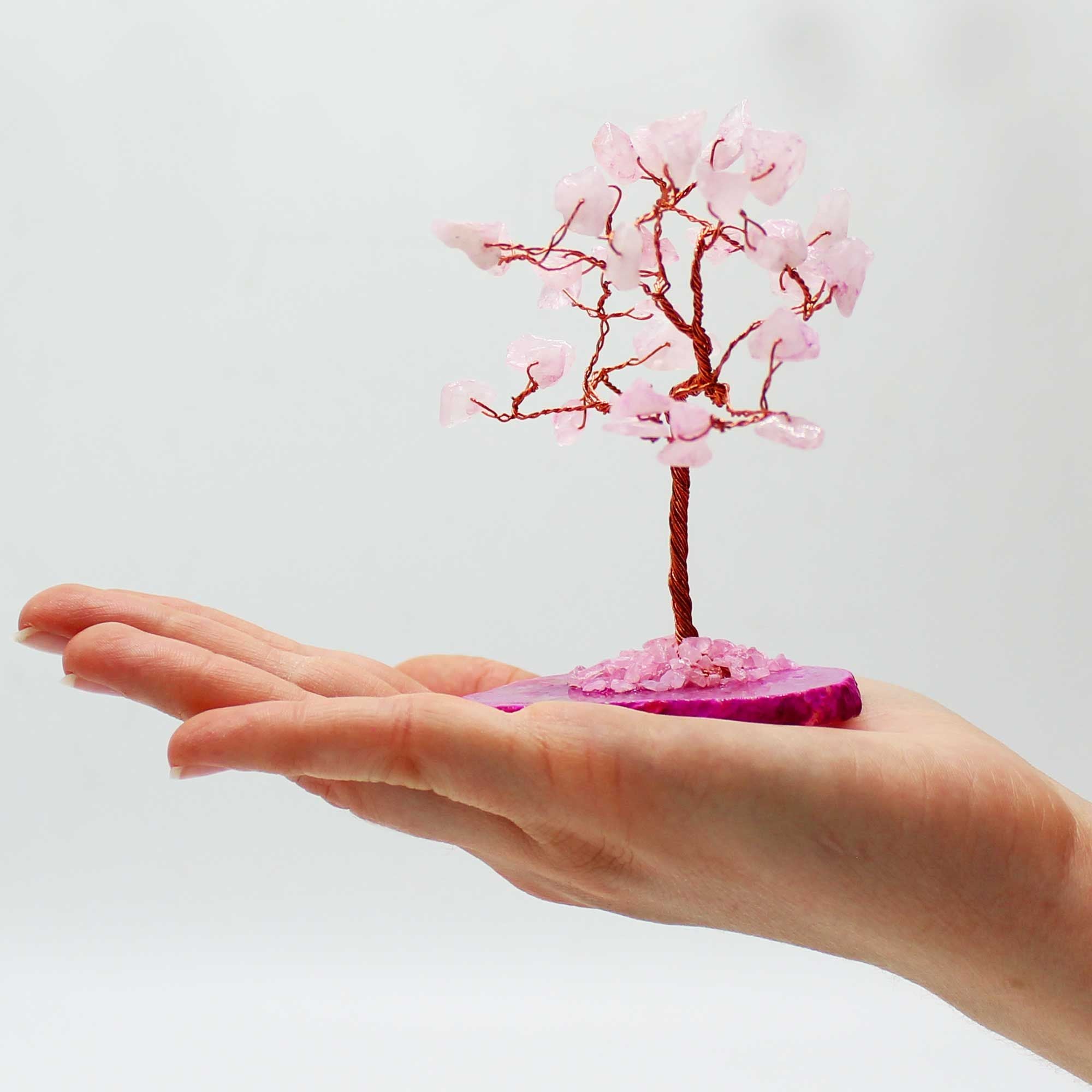 Gemstone Tree - Rose Quartz on Pink Agate Base (35 stones) 🇬🇧