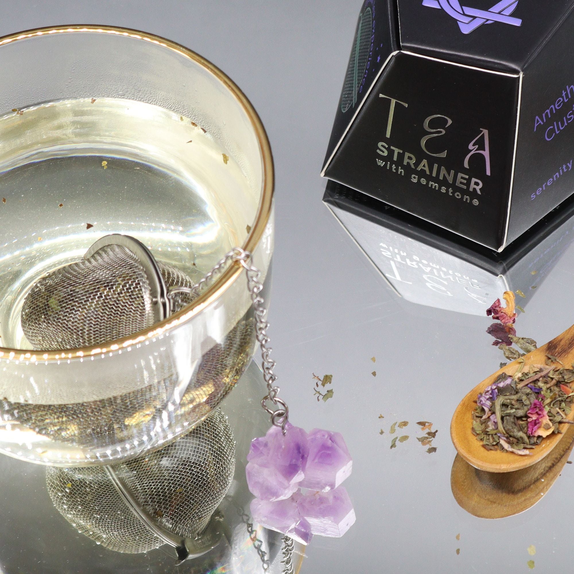 Raw Crystal Gemstone Tea Strainer - Amethyst Cluster 🇬🇧