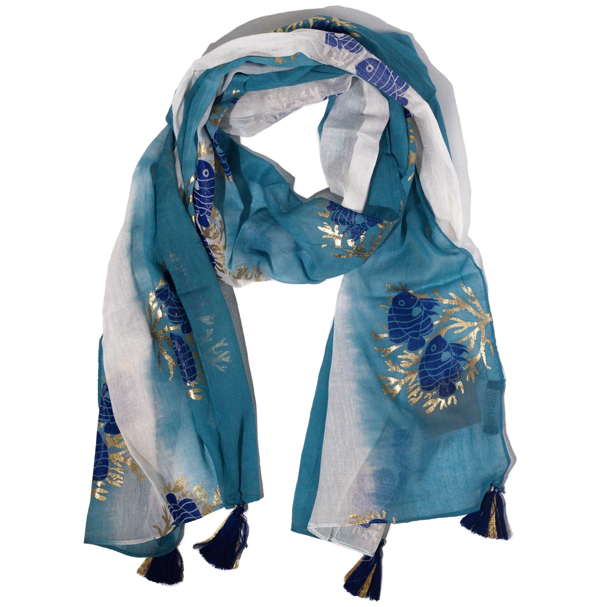 Nomad Sari Aqua Fish Scarf – Sea Blue (180x50cm) 🇬🇧
