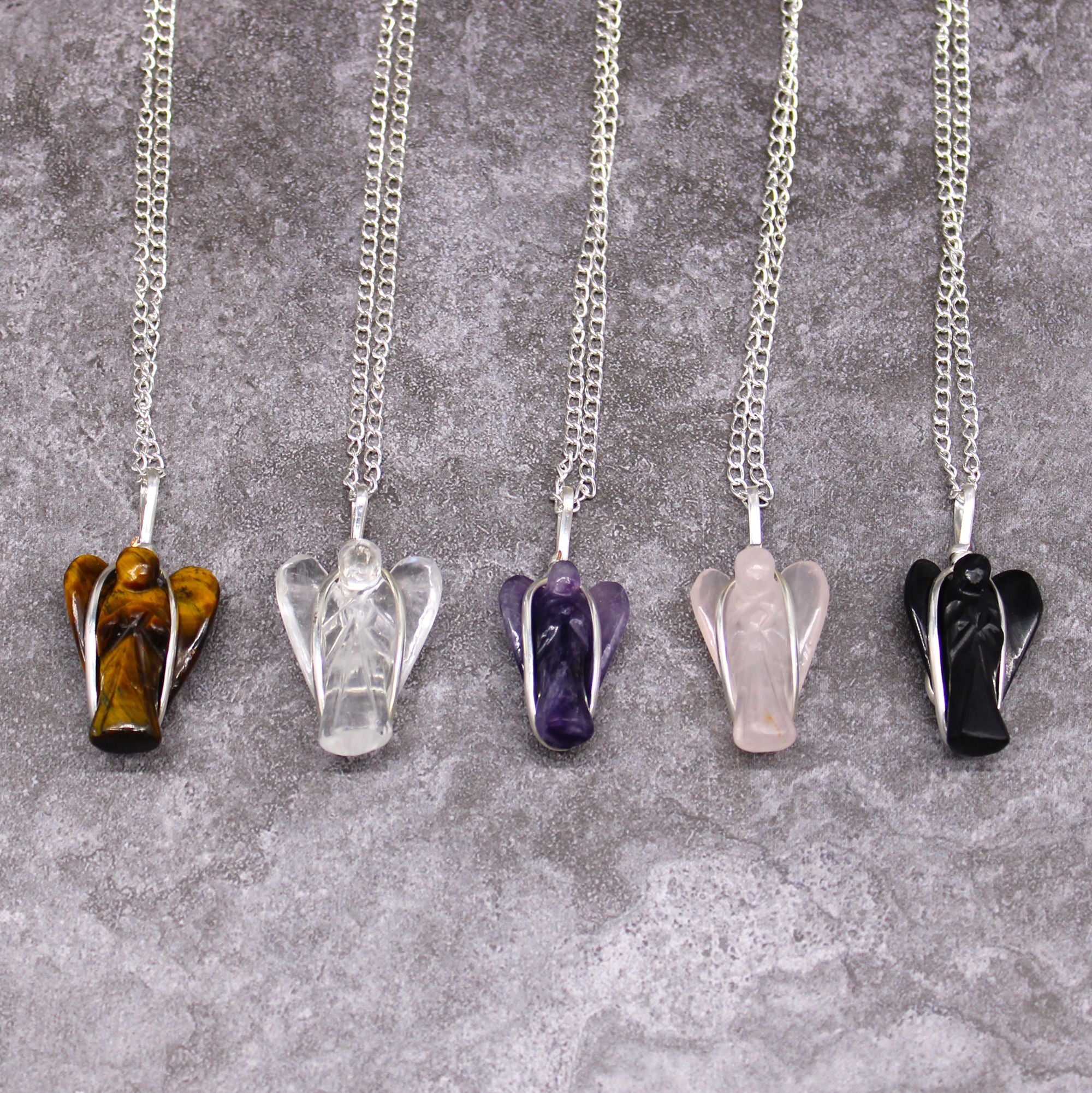 Gemstone Guardian Angel Pendant - Rose Quartz 🇬🇧