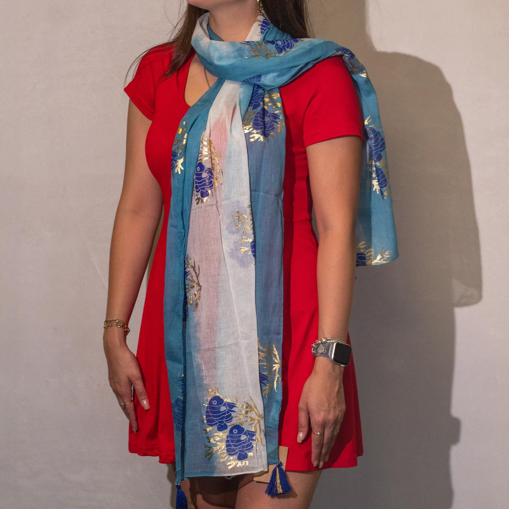 Nomad Sari Aqua Fish Scarf – Sea Blue (180x50cm) 🇬🇧
