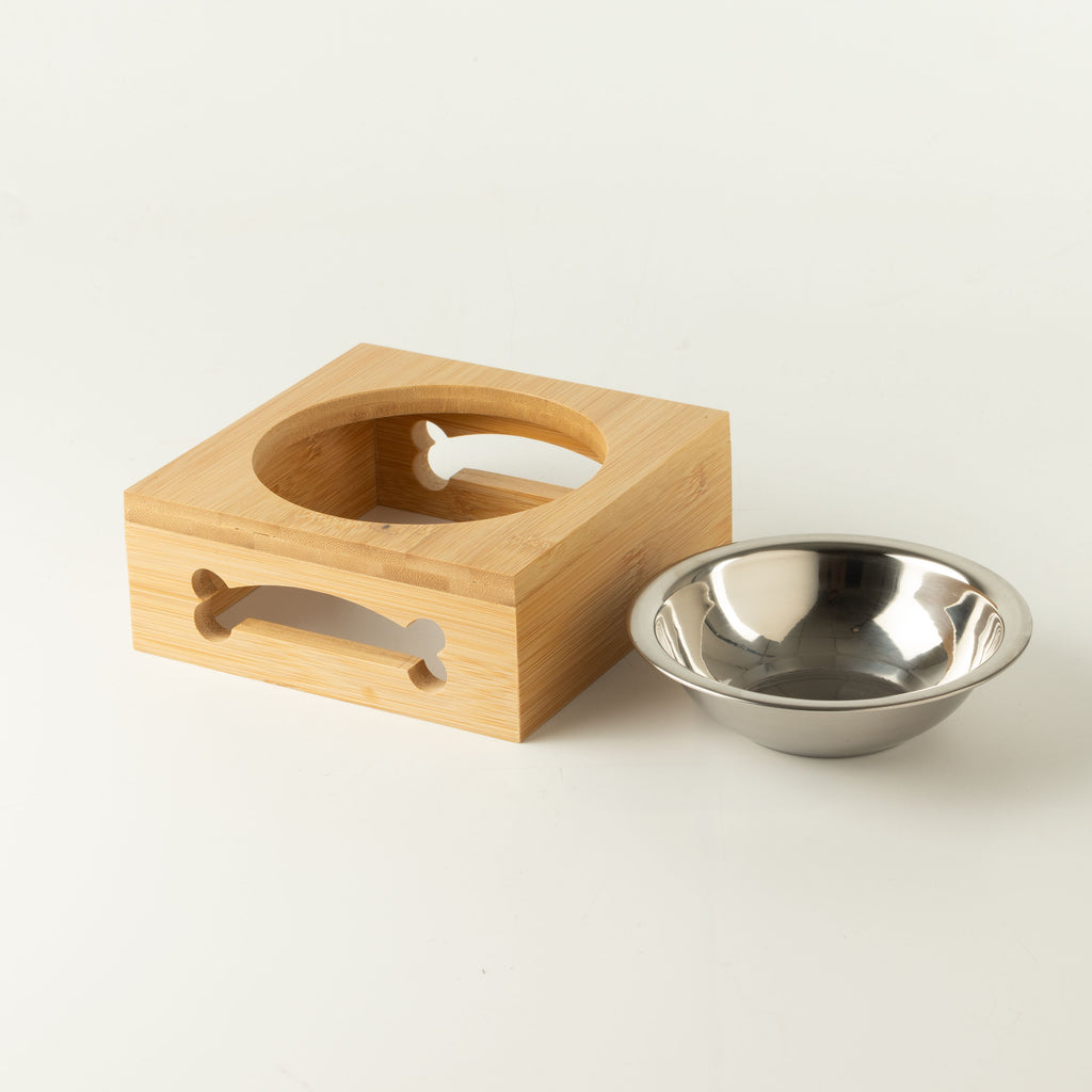 PAW Food Bowls - Single Stainless Steel (201) in Wooden Stand - 12cm 🇬🇧