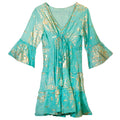 Nomad Sari Turquoise & Gold Coral Print Dress (L/XL) 🇬🇧
