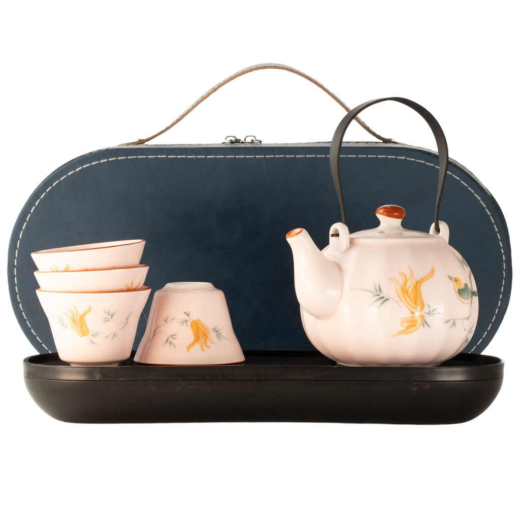 Travel Teapot Set & Four Cups - Pink Vintage Pumpkin Style 🇬🇧