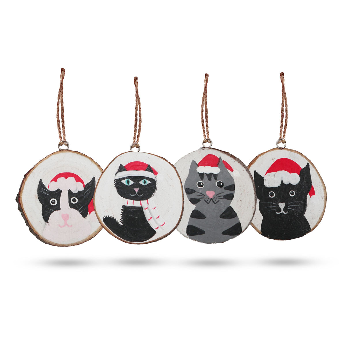 Christmas Cats - Hand Painted Log Xmas Decor (set 4) 🇬🇧