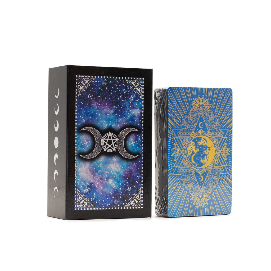 Blue Foil Tarot Card Set - Moon Face - with booklet 🇬🇧