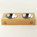 PAW Food Bowls - Double Stainless Steel in Wooden Stand - 2x12cm 🇬🇧