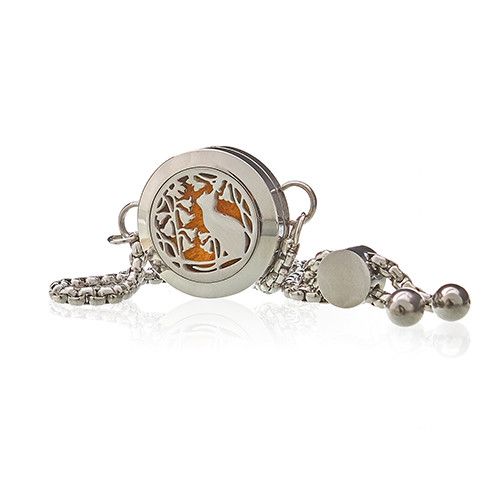 Aromatherapy Jewellery Chain Bracelet - Cat & Flowers - 20mm 🇬🇧