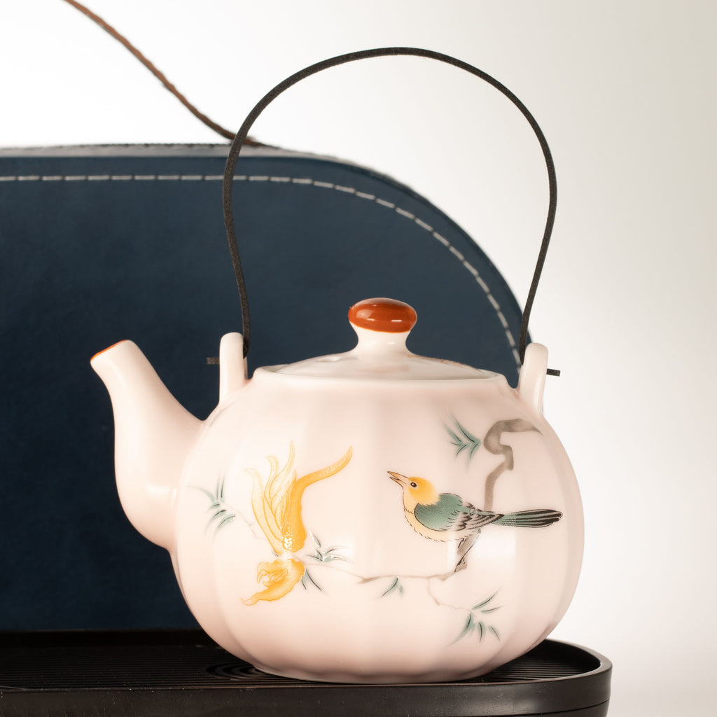 Travel Teapot Set & Four Cups - Pink Vintage Pumpkin Style 🇬🇧