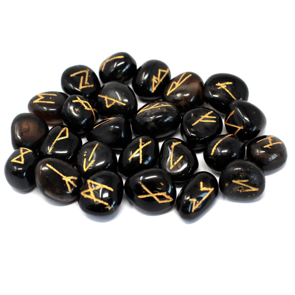 Runes Stone Set in Pouch - Black Onyx 🇬🇧