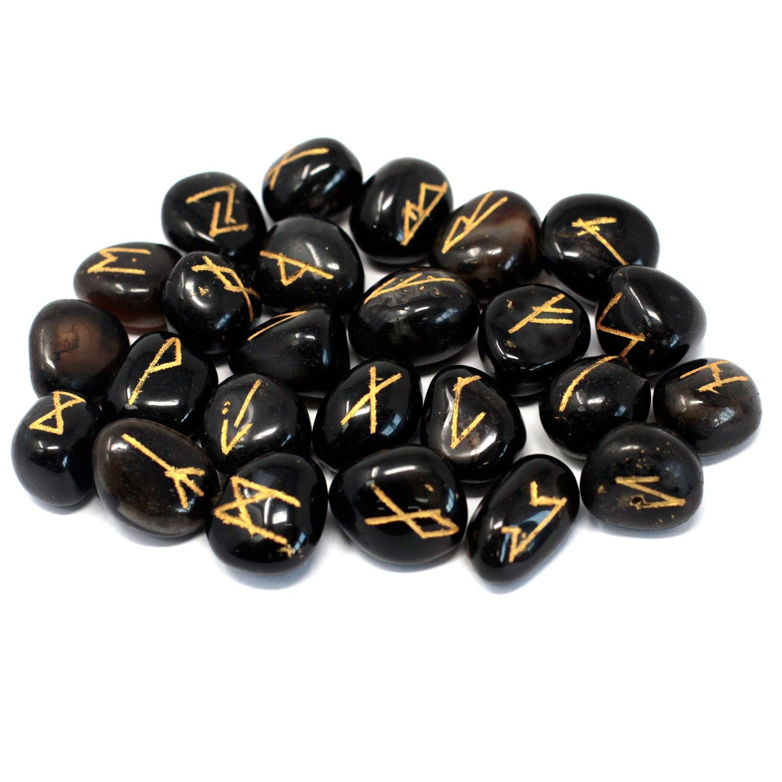 Runes Stone Set in Pouch - Black Onyx 🇬🇧