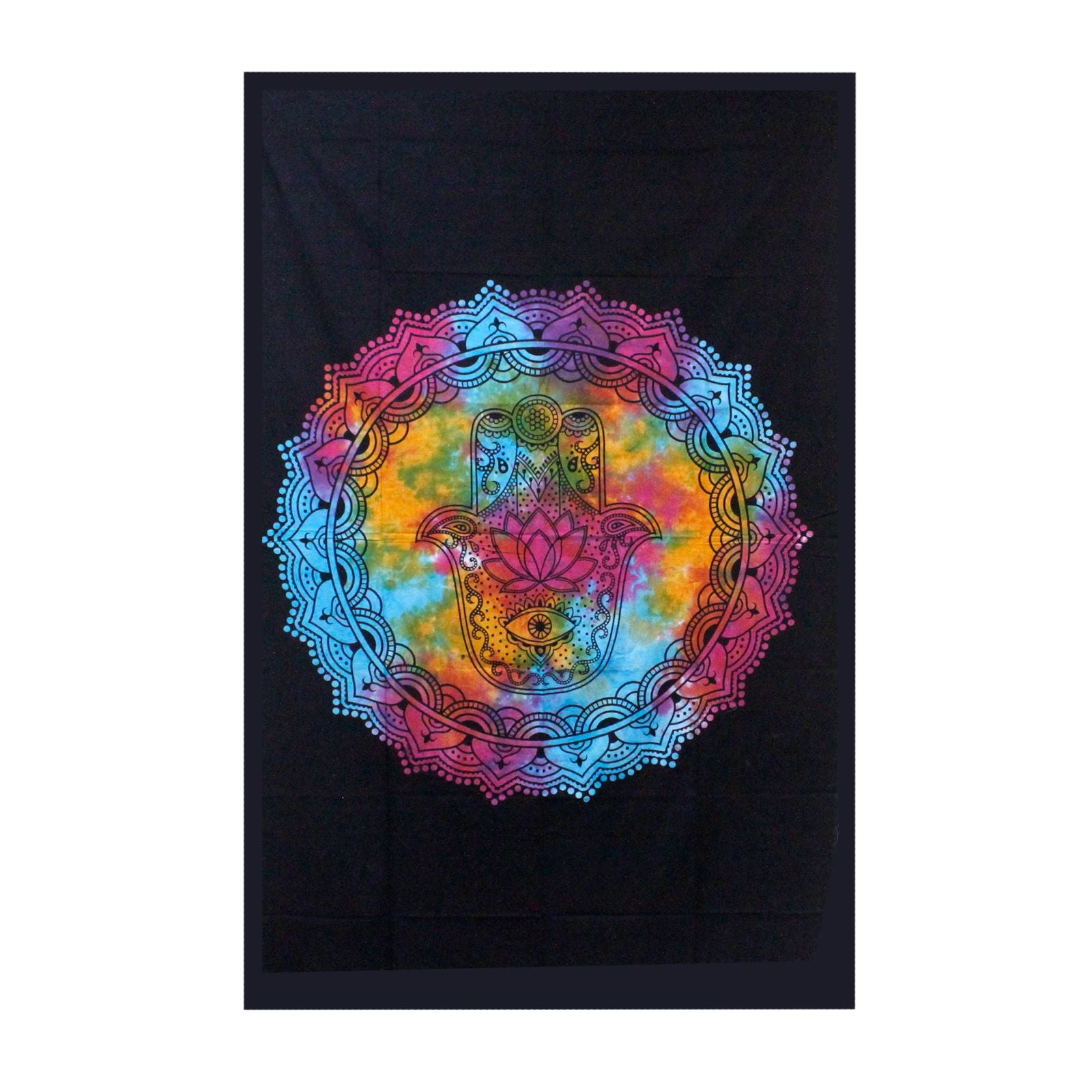 Double Cotton Bedspread + Wall Hanging - Black Hamsa 🇬🇧