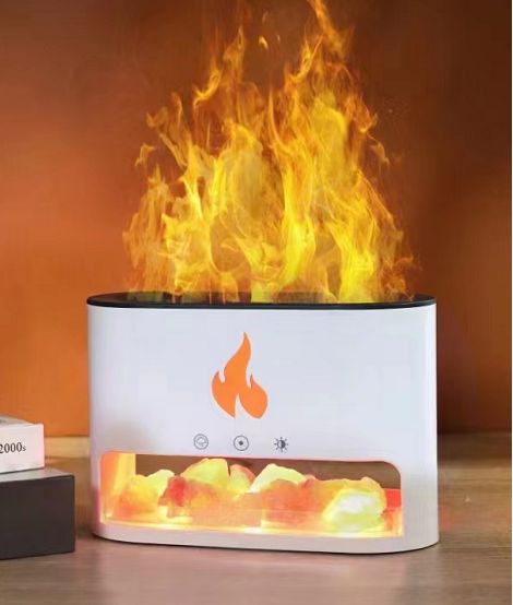 White Blaze Aroma Diffuser - Himalayan Salt Chamber - USB-C - Flame Effect (Salt included) 🇬🇧