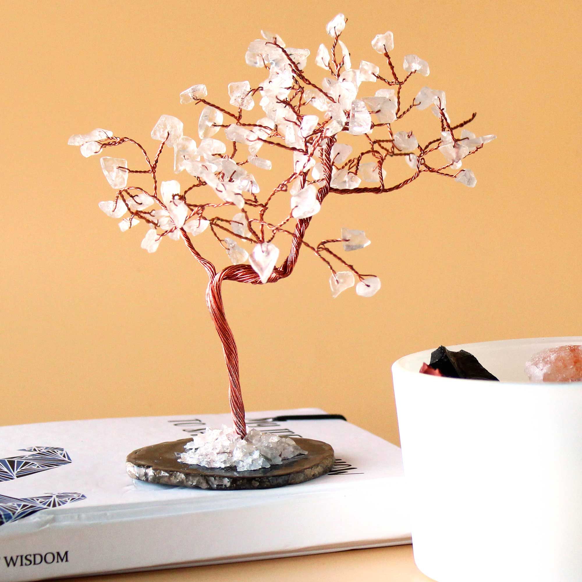 Lrg Gemstone Tree - Rock Quartz on Black Agate Base (100 stones) 🇬🇧