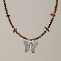 Nymph Tiger's Eye Gemstone Necklace with Real Leaf Butterfly Pendant 🇬🇧