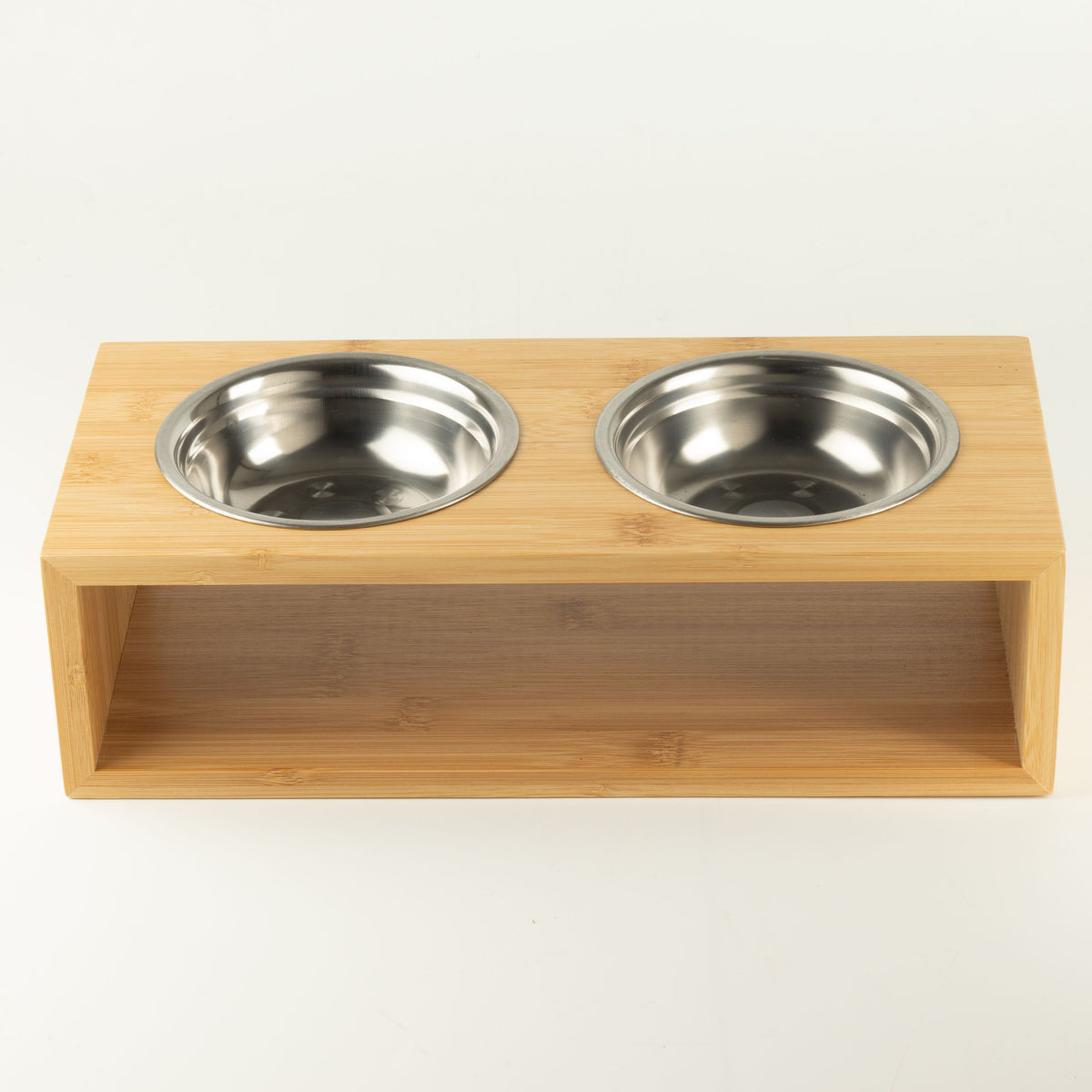 PAW Food Bowls - Large Double Stainless Steel (201) in Wooden Stand - 2x13cm 🇬🇧