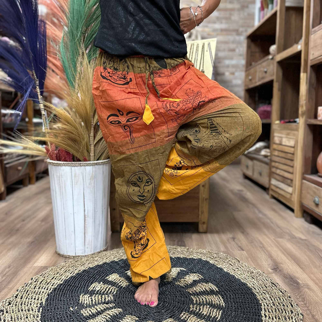 Yoga and Festival Pants - High Cross Himalayan Print on Orange 🇬🇧