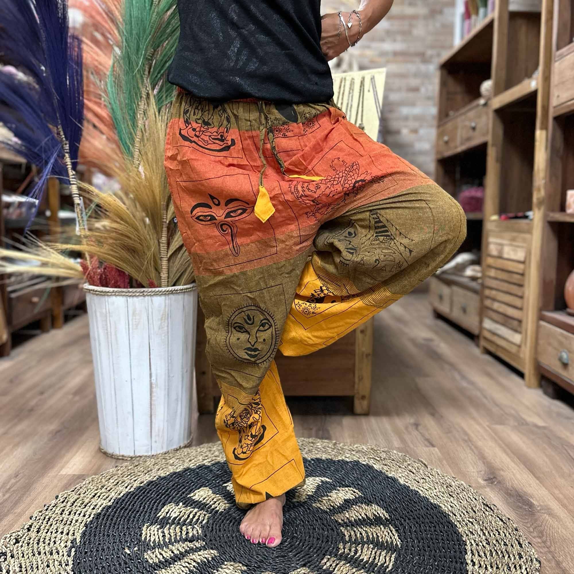 Yoga and Festival Pants - High Cross Himalayan Print on Orange 🇬🇧