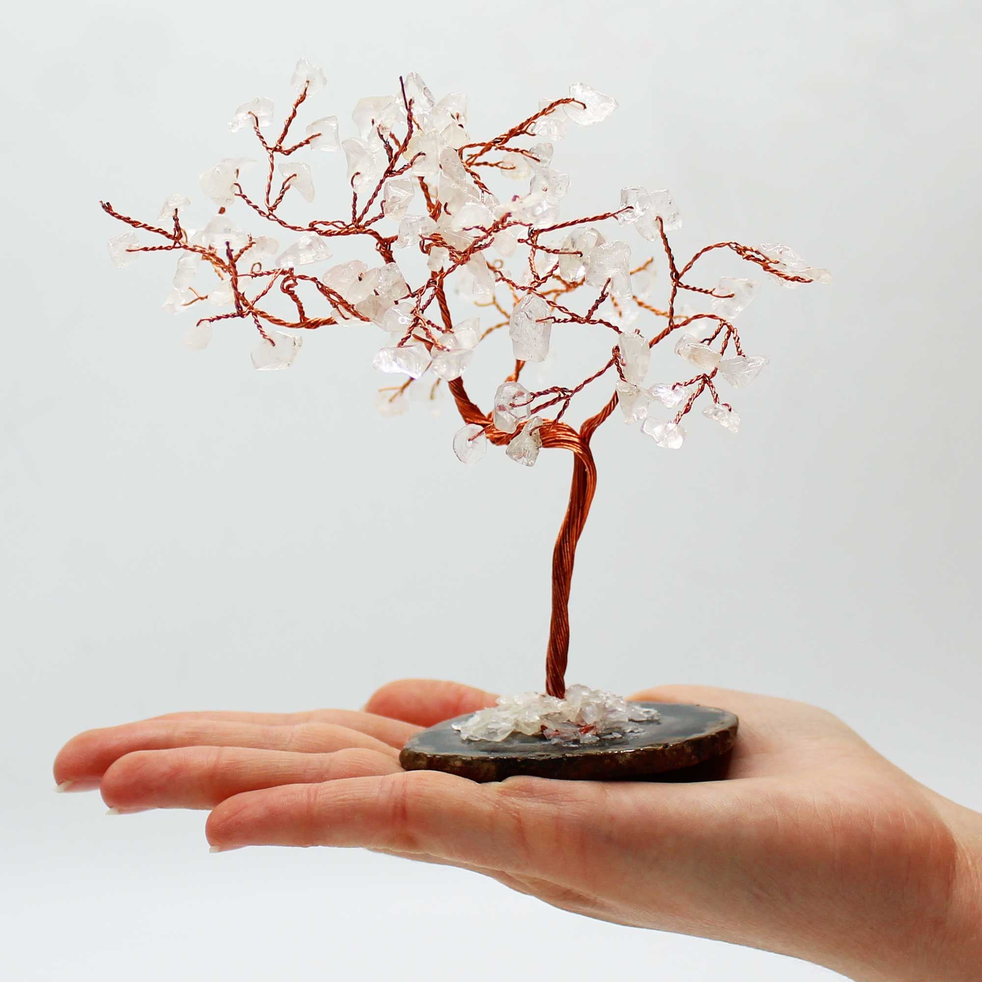 Lrg Gemstone Tree - Rock Quartz on Black Agate Base (100 stones) 🇬🇧