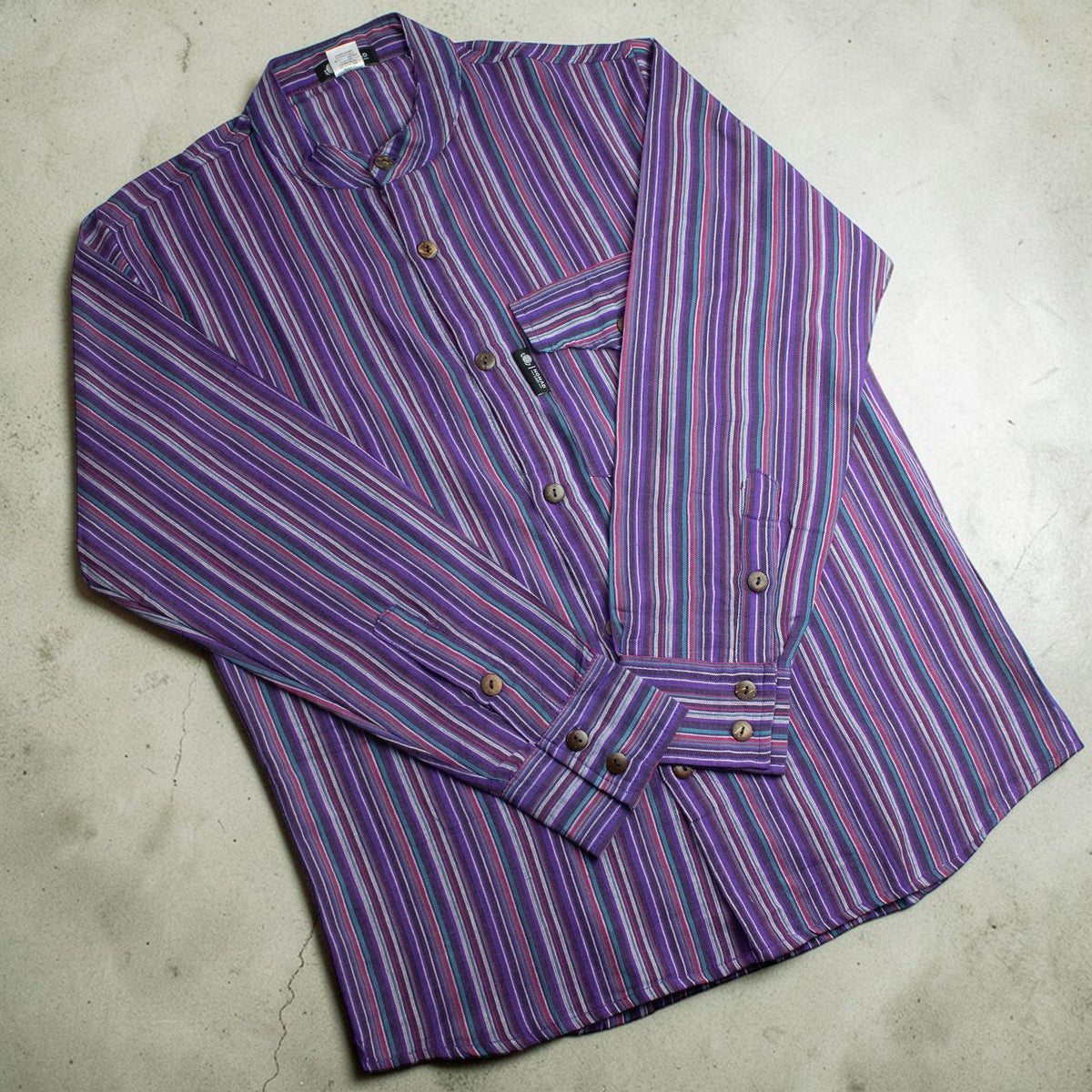 Nomad Sari Grandad Shirt - Black Purple - Large 🇬🇧