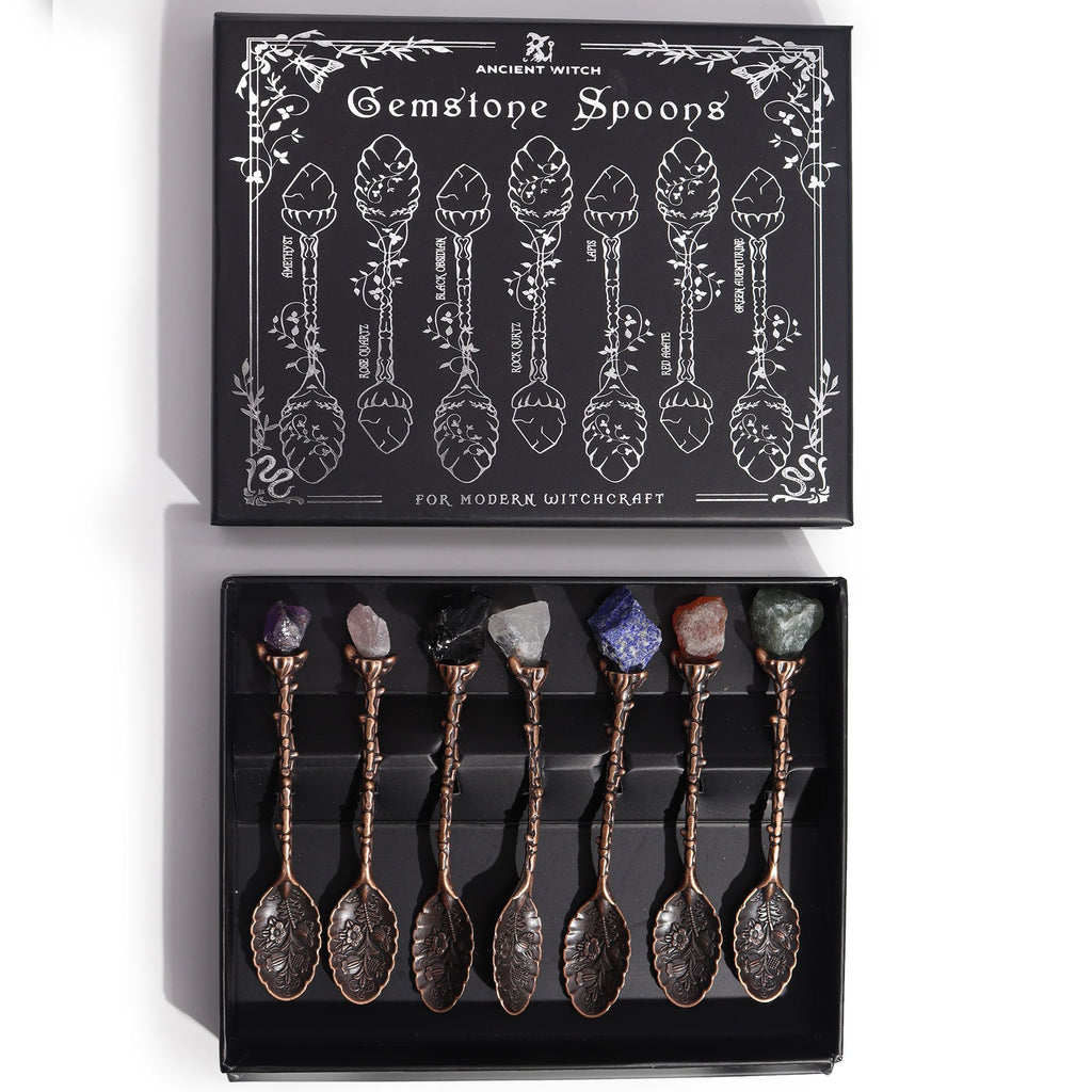 Set of 7 Bronze Gemstone Crystal Witch Spoons 🇬🇧