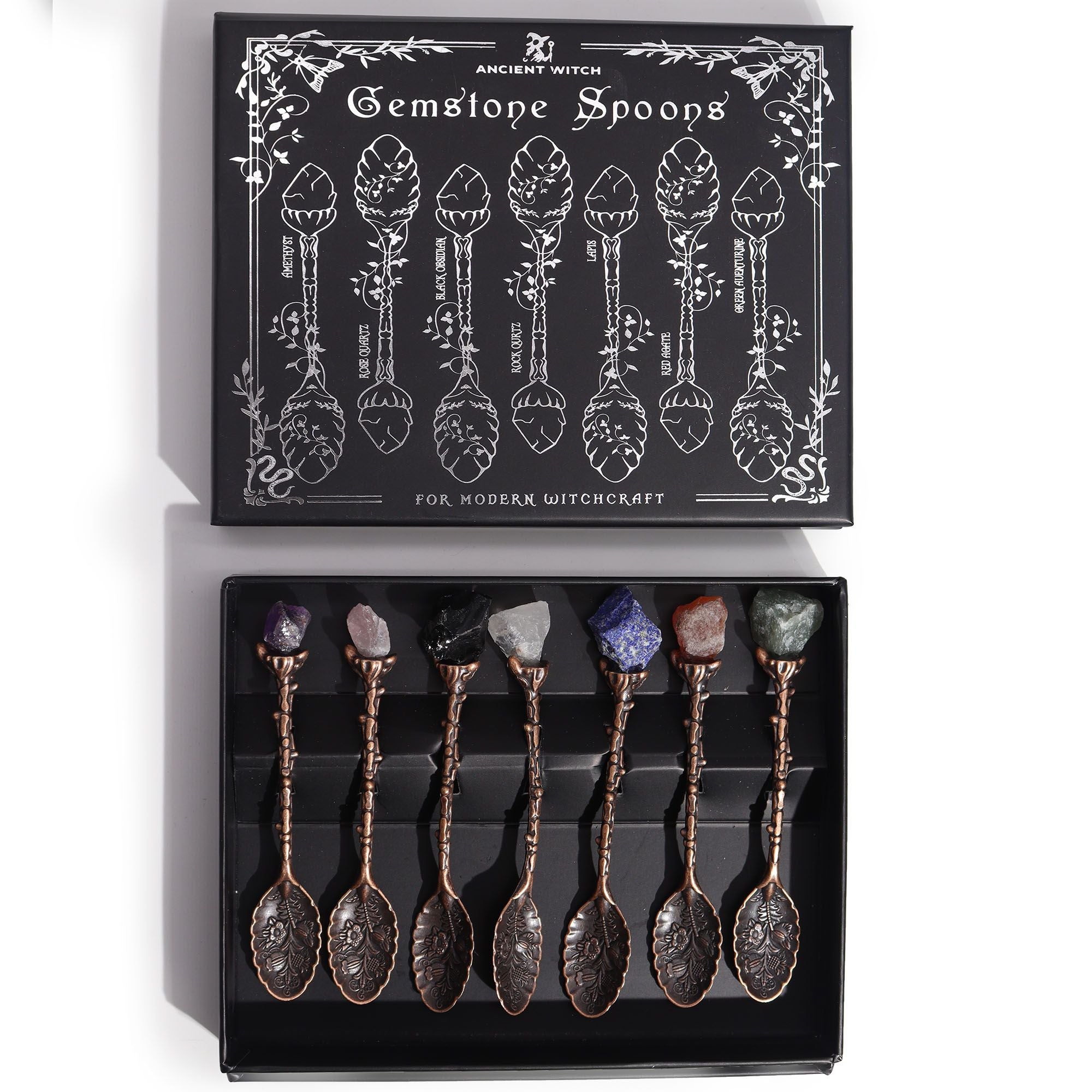 Set of 7 Bronze Gemstone Crystal Witch Spoons 🇬🇧