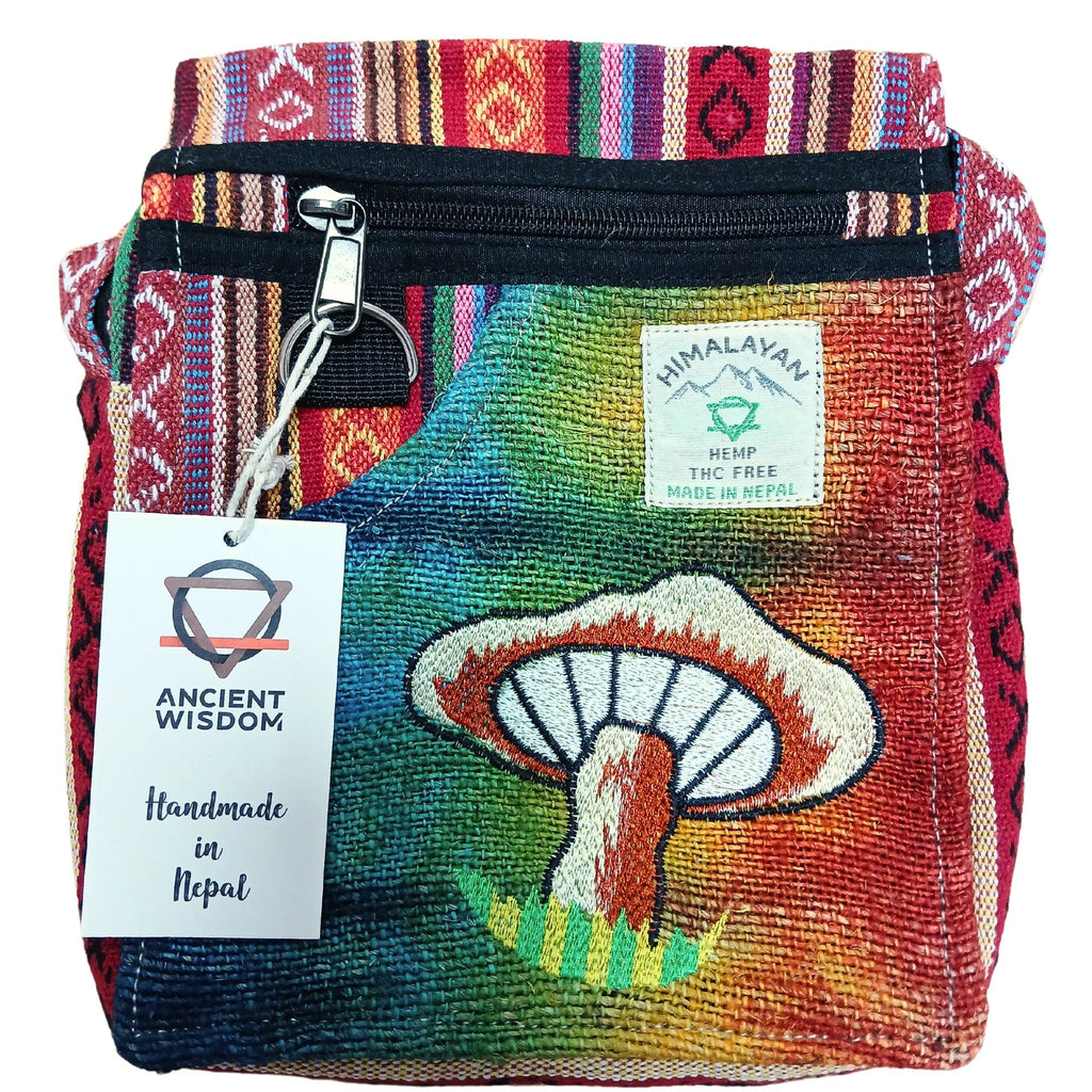 Hemp Embroidery Mushroom Party Bag - Orange Mushrooms 🇬🇧