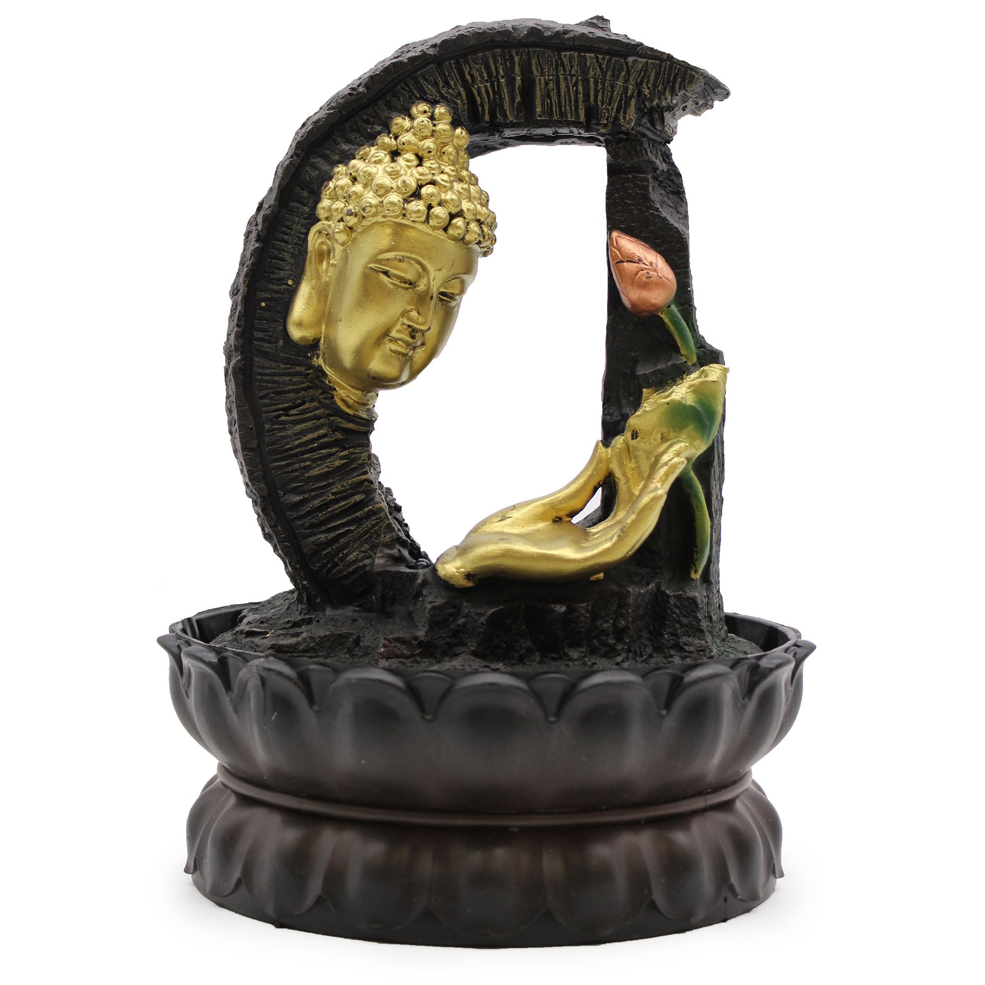 Tabletop Water Feature - 30cm - Golden Buddha & Lotus 🇬🇧