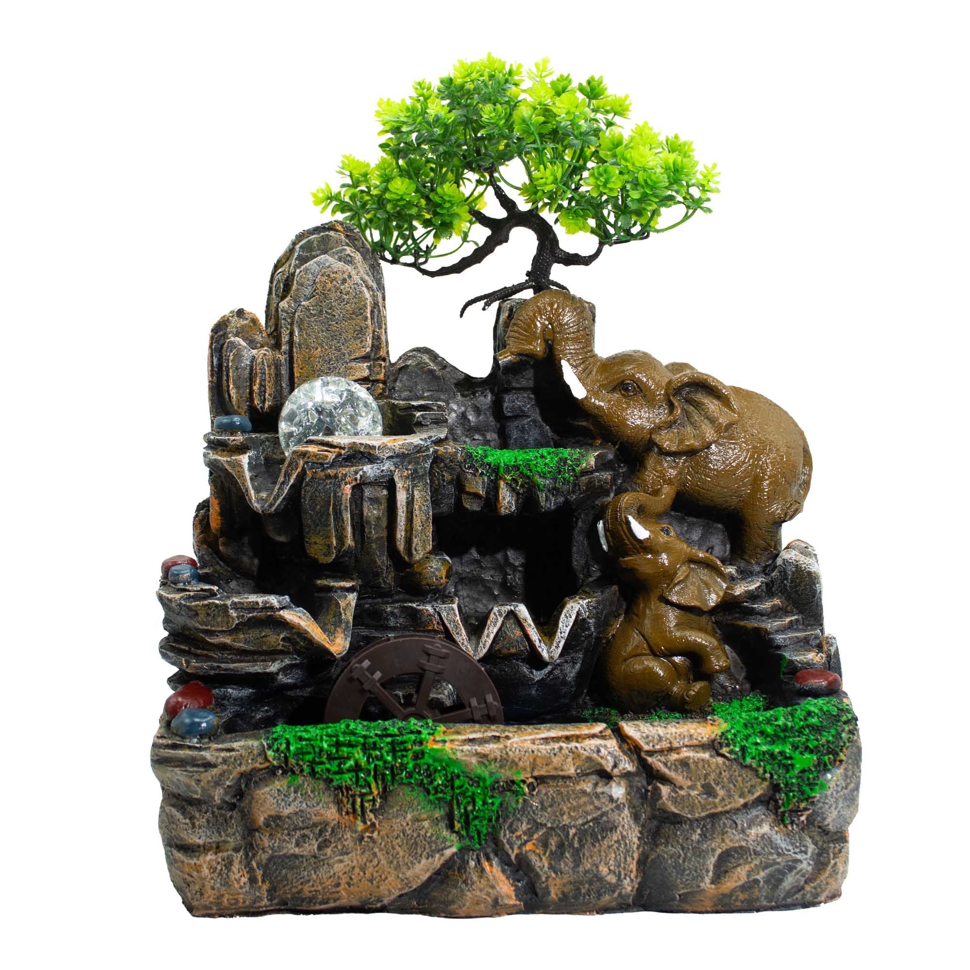 Elephants in Love Tabletop Water Feature with Crystal Ball, Light & Watermill (30x20x35cm) 🇬🇧