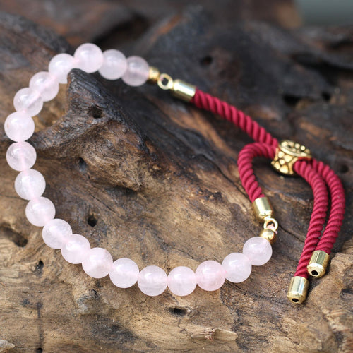 18K Gold Plated Gemstone Bordeaux String Bracelet - Rose Quartz 🇬🇧