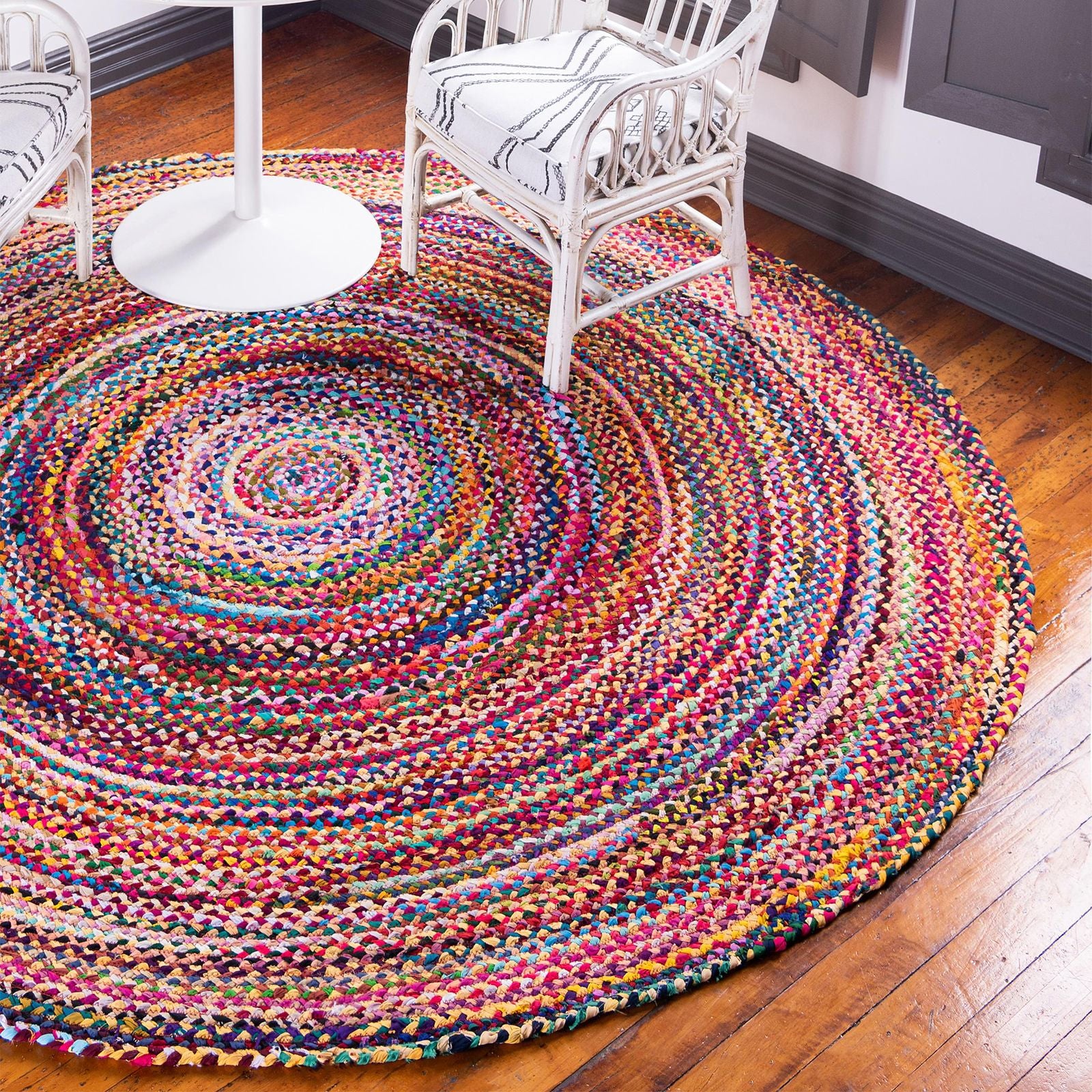 Round Jute and Recycled Cotton Rug - 120 cm 🇬🇧