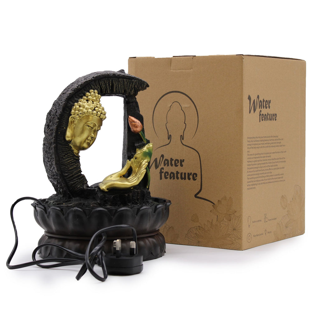 Tabletop Water Feature - 30cm - Golden Buddha & Lotus 🇬🇧